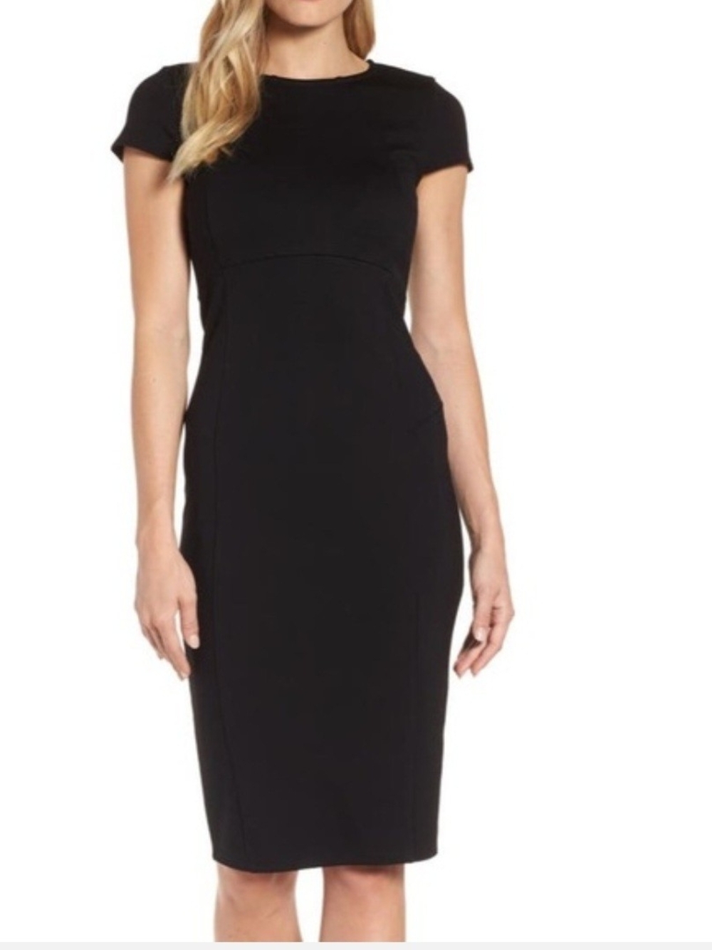 Classic Black Cap-Sleeve Sheath Dress